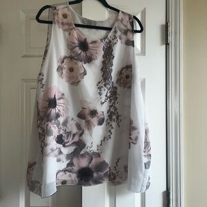 Charlie Paige White Camisole with Blush Floral Print